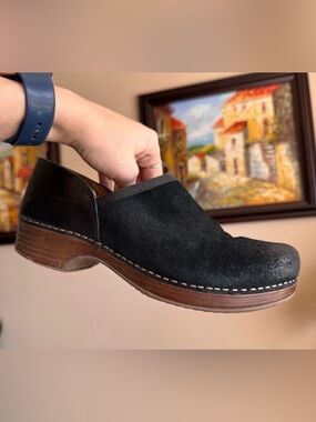 Dansko Black Suede Leather Professional Clogs Shoes 38